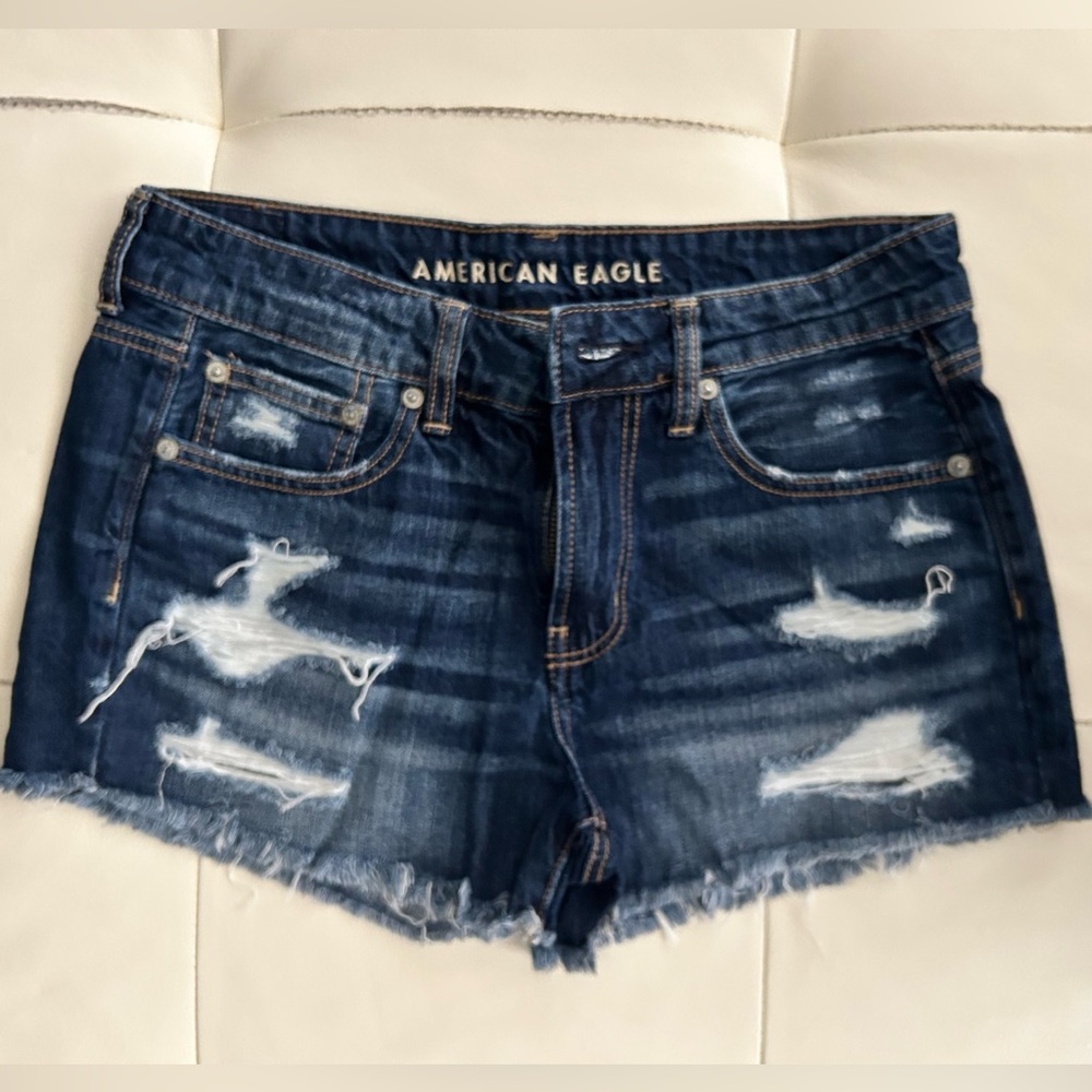 American Eagle Outfitters Blue Distressed Jean Shorts
